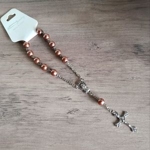 Brown rosary, rosary bracelet, rear view mirror rosary, prayer beads